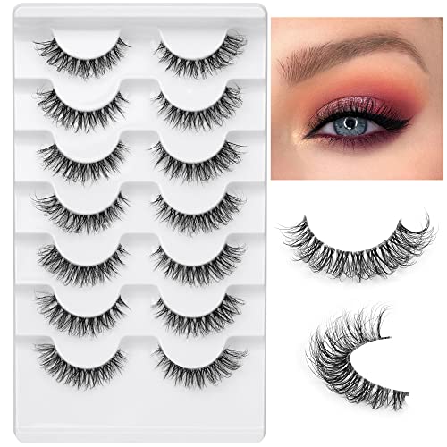 JIMIRE Demi-Wispy 13MM Faux Mink Eyelashes Clear Band 7 Pairs