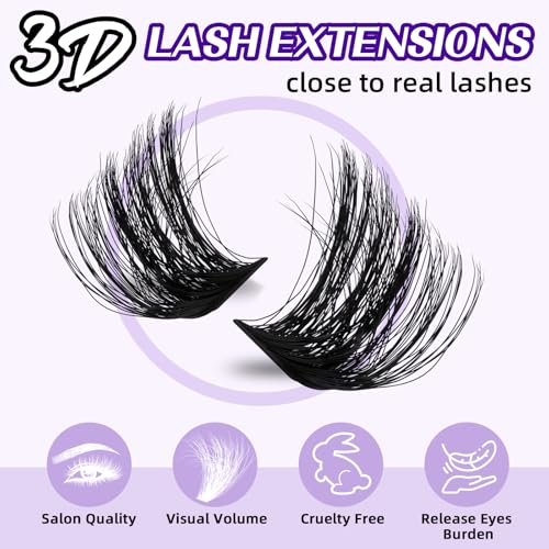 B&Q Fluffy Lash Clusters Kit 200D Mixed Volume Lash Clusters 10-18mm Individual Lashes Kit Salon-style Dramatic Thick eyelash extension 280pcs Suitable for Beginners Makeup at Home(KIT-200D)