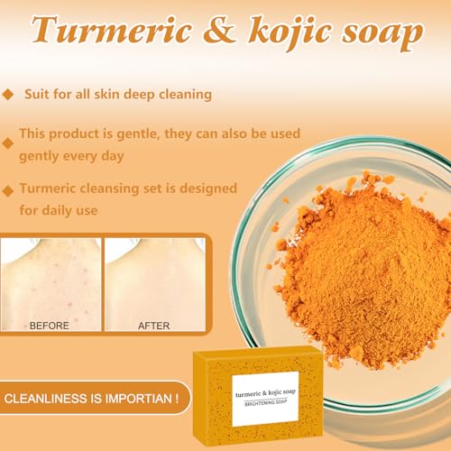 3PCS Turmeric Wash And Care Three Piece Set, Turmeric Trio: Facial Wash, Cleansing Mousse & Soap for Skin Care, Cleansing Exfoliating Pads, Turmeric Cleansing Skincare Set for Face & Body