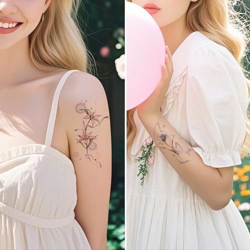 Flower Temporary Tattoo Stickers - 10 Sheets Waterproof