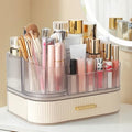 Delamu Makeup Organizer for Vanity with Stackable Drawers, 360 Rotating Makeup Brush Holder Large Cosmetic Display Case, Bathroom Skincare Storage, Elegant White, Ideal Christmas Gifts for Girls