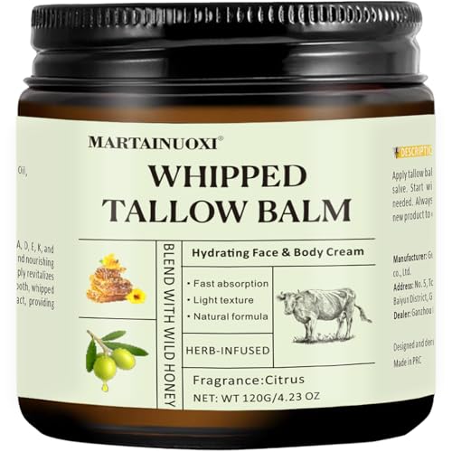 Beef Tallow Face Moisturizer - Tallow and Honey Balm with Orange Blossom, Intensely Hydrating for Dry Skin, Natural Whipped Cream for Face & Body, in Glass Jar, 4.23 oz (120g)