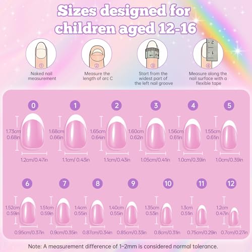Kids Press On Nails French Tip - 130 Pcs Almond Short