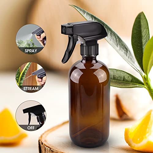 16 oz Amber Glass Spray Bottle with Adjustable Nozzle