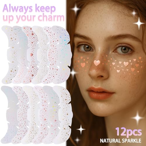 Glitter Freckles Stickers - 12 Sheets Star & Heart Face Tattoos