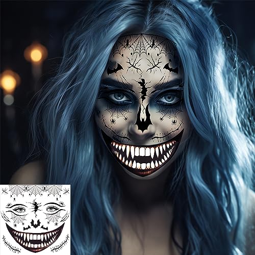 Halloween Temporary Tattoos - 6 Sheets Scary Face & Zombie Scars