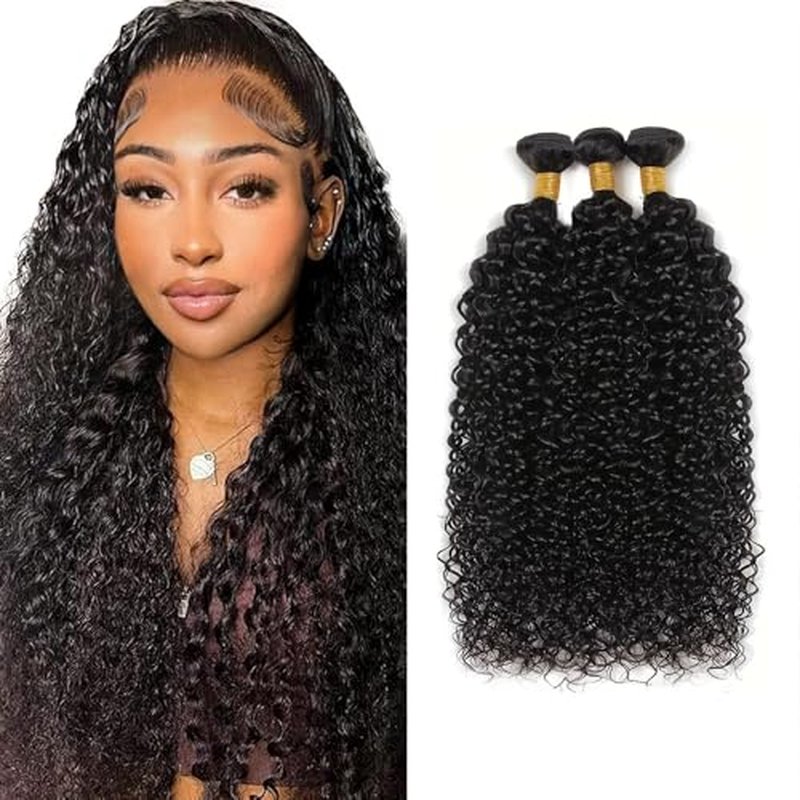 1B Kinky Curly Human Hair Bundles - 26" 28" 30" Natural Black