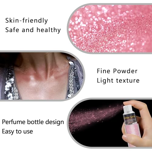 Meilury Pink Glitter Body & Hair Spray - Holographic Highlighter Powder (03# Pink)