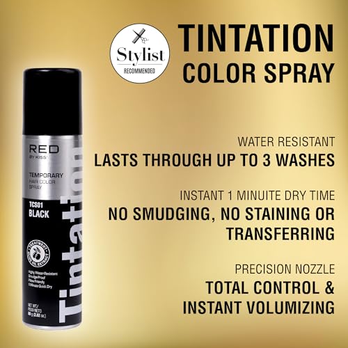 Red by Kiss Temporary Hair Color Spray Black 2.82oz
