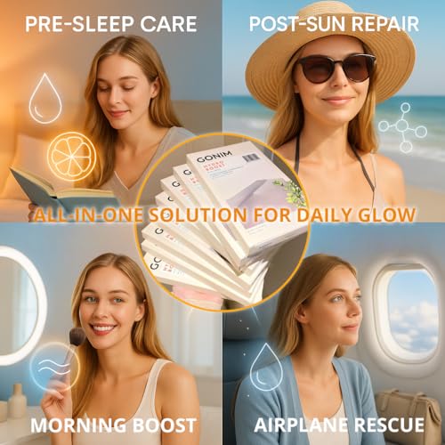 GONIM Face Mask Korean Skin Care with Hyaluronic Acid Serum, Collagen Activation, Vitamin C-Face Masks Skincare Hydration, Moisturizing Sheet Mask, Travel Essentials, Korean Face Mask 30ml x5pcs