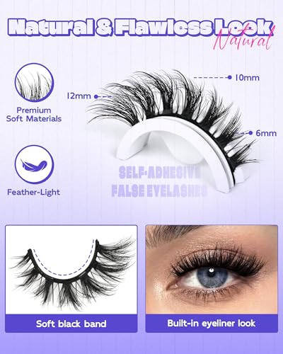 Self Adhesive Eyelashes, No Glue Eyelashes Press On Lashes Half 14mm