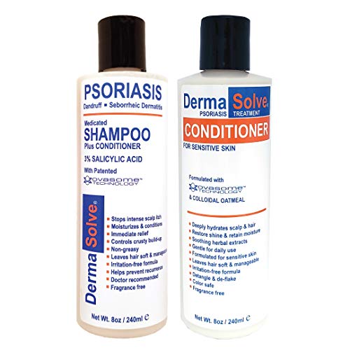 DermaSolve Medicated Scalp Shampoo & Conditioner Set for Psoriasis, Dandruff, Flaky Scalp - 8oz Pack of 2