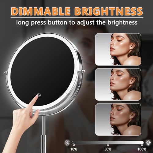 Hasipu 10¡± LED Makeup Mirror with 7X Magnification - Rechargeable Vanity Mirror, 3 Color Modes, Touch Control, 360¡Æ Rotation & Adjustable Height