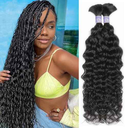Human Braiding Hair 24 Inch 2 Bundles Human Hair Braiding Hair No Weft Water Wave Bulk Human Hair Extensions for Boho Braids Wet and Wavy 100g