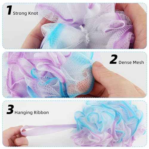 Chuya Bath Sponges Loofahs 70 Grams Large Size,4 Pack Shower Sponge Exfoliating Cleaning Bath Loofa Body Scrubber Balls for Women Men Children Washing