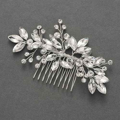 SWEETV Bride Silver Wedding Comb with Crystal Rhinestone Bridal Sparkly Gem Piece for Women and Girls