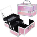 Shiny Pink Makeup Train Case with Mirror & Lock | 9x6x6
