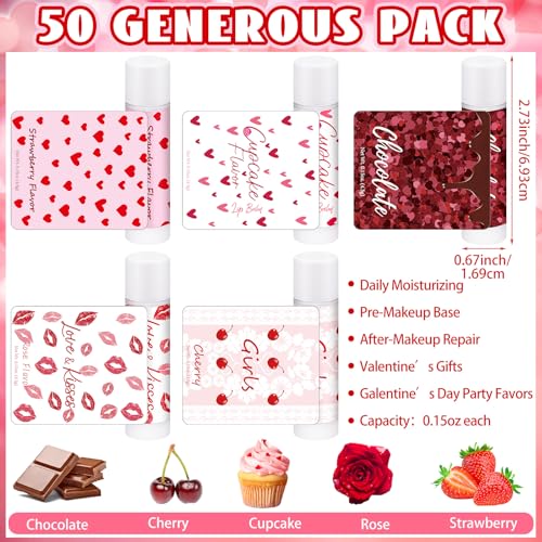 50 Pack Valentine's Lip Balms Gifts Bulk for Women Galentine's Day Party Supplies Basket Stuffers Heart Moisturizing Lip Balm Gifts for Her Teachers Staff Coworkers (Pink)