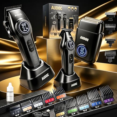 Professional Cordless Hair Clipper Set with 14 Guards & Trimmer