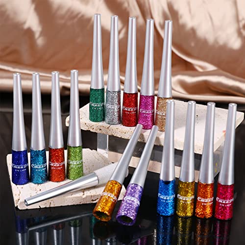 16 Colors Glitter Metallic Liquid Eyeliner Set Waterproof Long Lasting Eye Liner pencil Pigmented Shimmer Eye Makeup Gift Kit for Women Green Purple Blue Pink white Silver Gold Colored Eyeliners