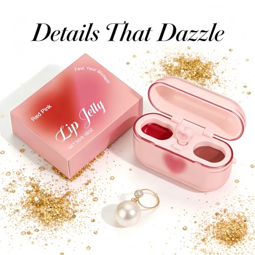 Dual Color Lip Gloss - Red & Pink, Tinted Jelly Lipgloss for Women, Long Wearing Lip Makeup Set, Valentine's Day Birthday Beauty Gifts