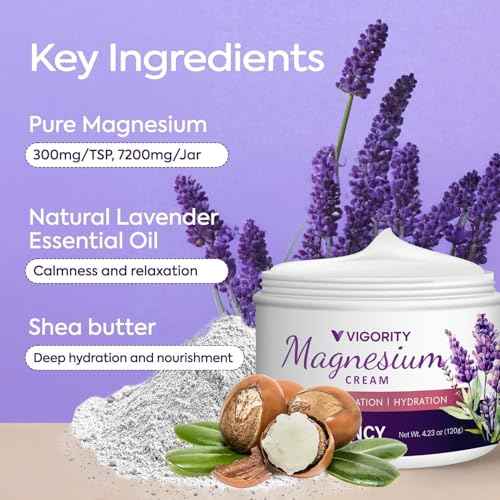 Vigority Magnesium Cream for Sleep: Magnesium Lotion for Leg Cramps - Soothing Magnesium with Lavender, Vitamin E and Shea Butter - Safe for Kids & Pregnant Individuals - 4.23 oz - 2 Pack