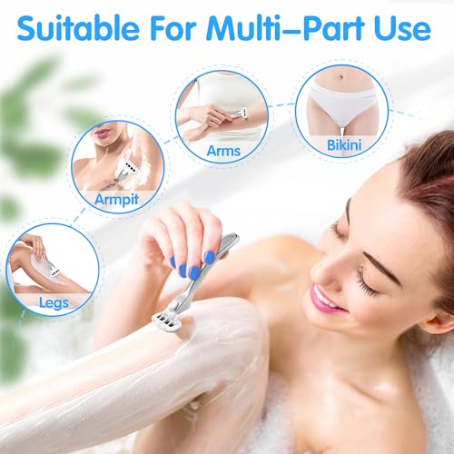 Razors for Women Include 1 Non-Slip Metal Handle and 7 Blade Refills, 5 Premium Blades Women's Razors for Shaving with 360¡Æ Lubrication Reduces Irritation, Silver