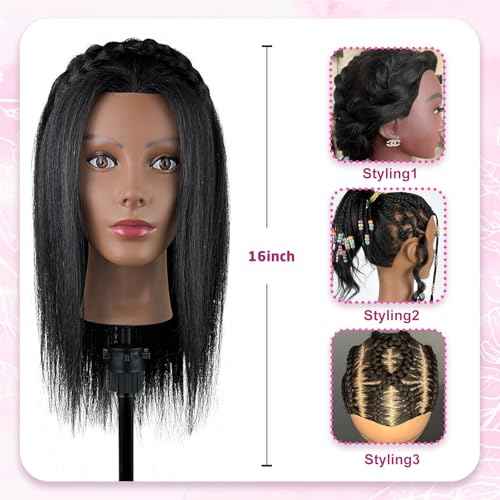 18'' Firstwon Mannequin Head Human Hair with 100% Real Hair Cosmetology Manikin Doll Head for Hair Styling Mannequin Head for Braiding with Table Clamp Stand and Tools(18Inch-Tripod)