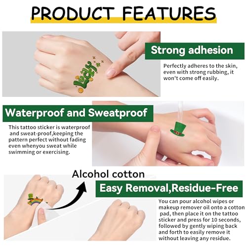 St Patricks Day Temporary Tattoos - Shamrock And Clover Designs for Kids & Adults, St Patty's Day Party Favors With Face Tattoo Stickers Saint Patricks Day Accessories for Gifts