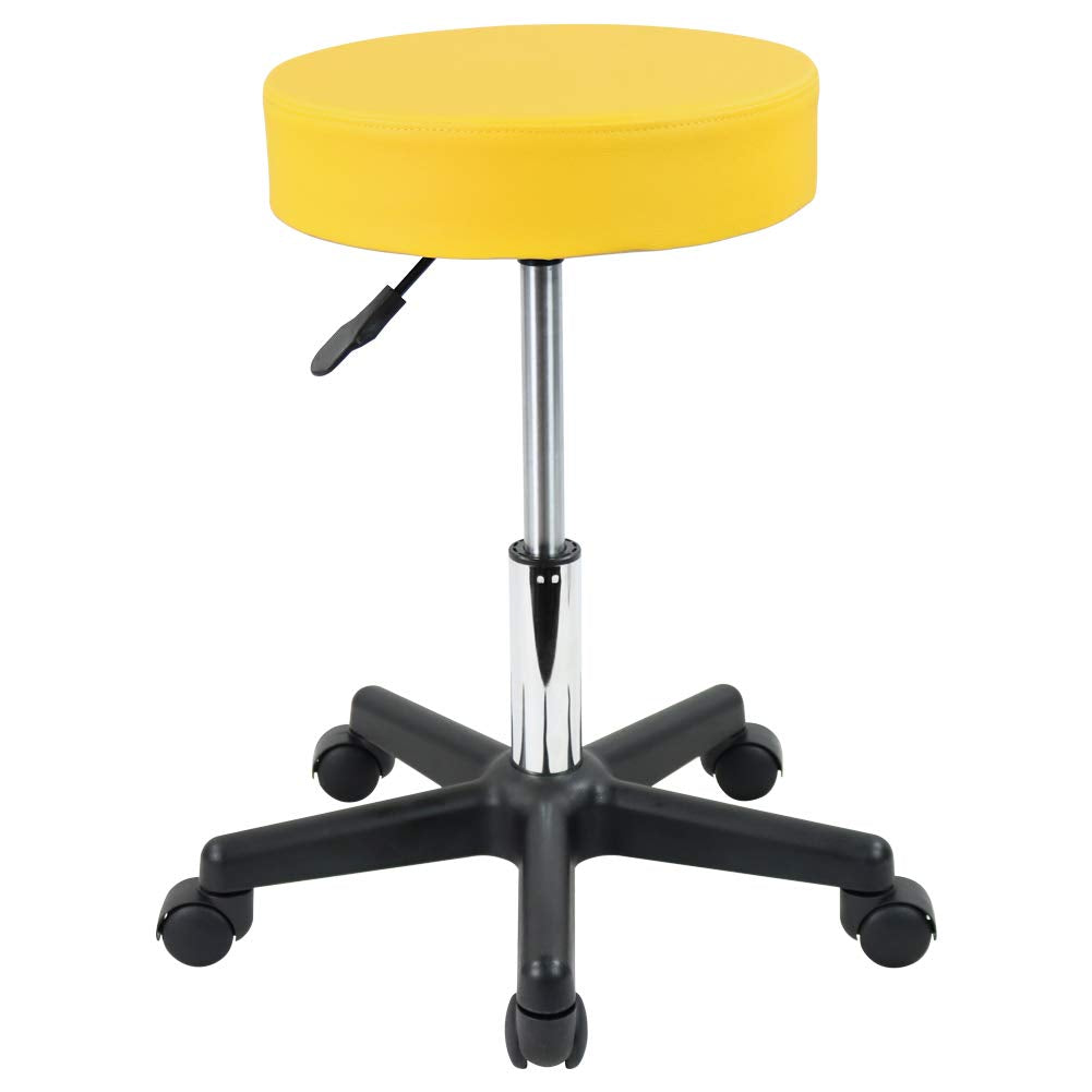 KKTONER Round Rolling Stool PU Leather Height Adjustable Swivel Drafting Work SPA Salon Stools Chair with Wheels (Yellow)