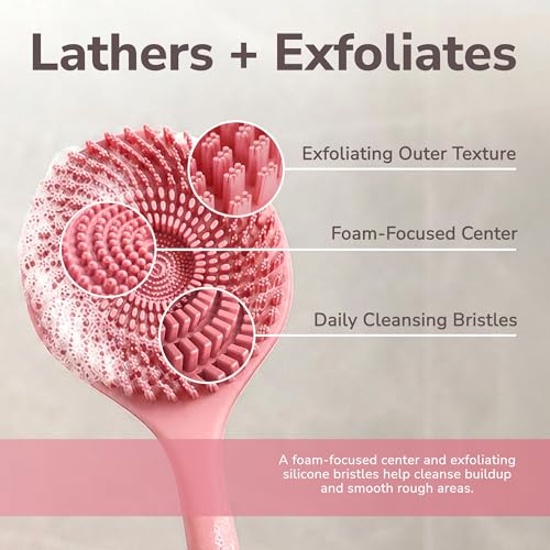 SILKLE Silicone Back Scrubber with Long Handle - Shower Body Exfoliator
