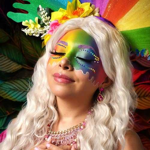 Rainbow Face Gems Stickers, 4 Sets Self-Adhesive Eye Jewels