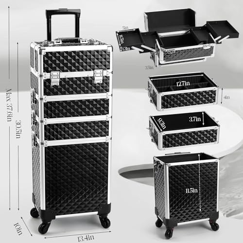 4-in-1 Rolling Makeup Train Case with Wheels - Professional Cosmetology