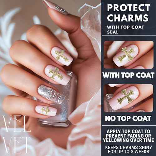 Gold Cross Nail Charms ? 100 Pcs Set Gold Nail Charms and Gems in Acrylic & Metal Alloy, Durable 3D Cross Shapes for Trendy & Artistic Designs ? Easy-to-Apply Accessories for Eye-Catching Manicures