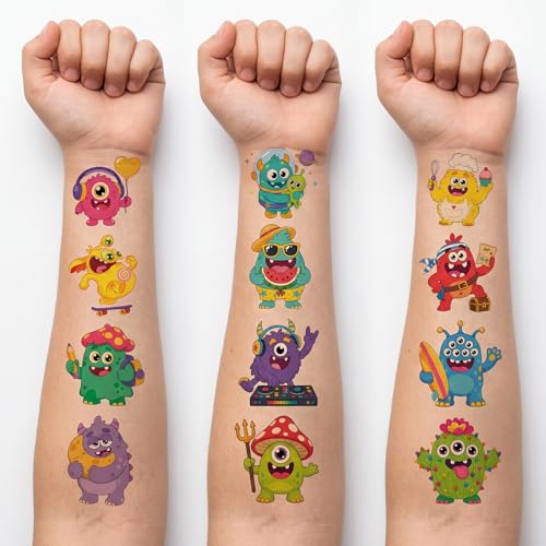 96 Monster Temporary Tattoos for Kids - Cute Designs