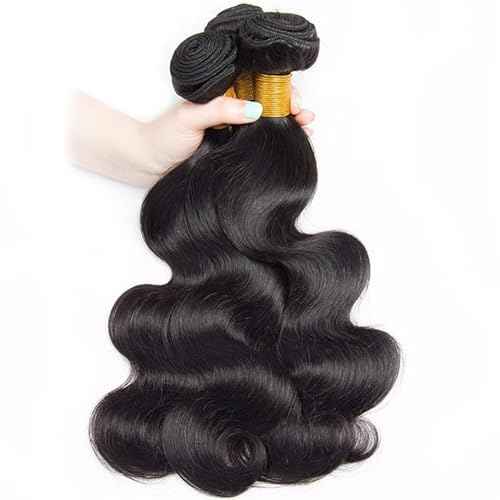 12A Human Hair Bundles 16 18 20 Inch Body Wave Bundles Human Hair, hair extensions real human hair Natural Black Wavy Human Hair Extensions 1B Bundles for Women(body16 18 20)