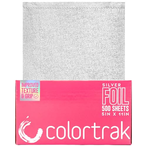 Colortrak Embossed Sheets Silver Aluminum Foil Pop-up Dispenser, 500 Pre-cut Sheets Non-slip Textured, for Hair Foil Coloring and Highlighting Applications Silver, 5 x 11