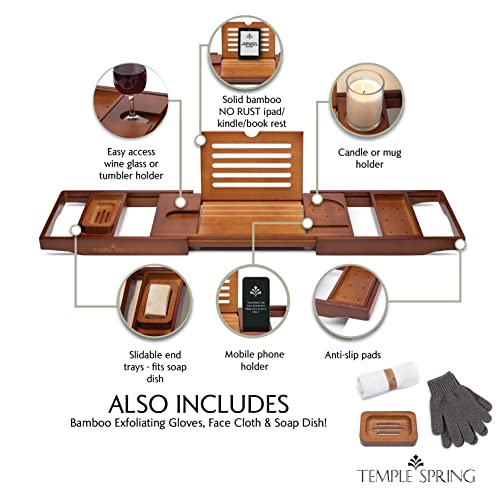Expandable Bamboo Bathtub Tray with Book Stand