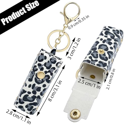 Leopard Print Lipstick Holder Keychain - 3 Pack PU Leather