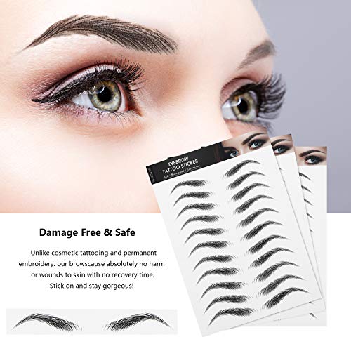Blulu 6 Sheets Waterproof Eyebrow Tattoo Stickers - 66 Pairs Arch
