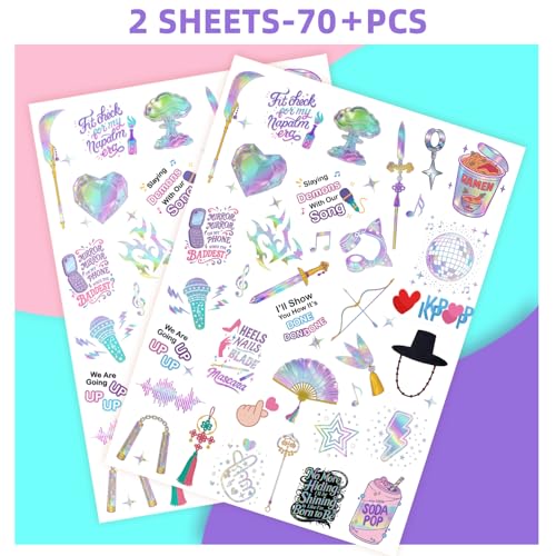Iridescent Pre-Cut Demon Cartoon Hunters Temporary Tattoos - Demon Movie Hunter Party Decorations & Favors Stickers Gift for Korean Idol Movie Birthday Party Goodie Bag Stuffers & Prize Supplies