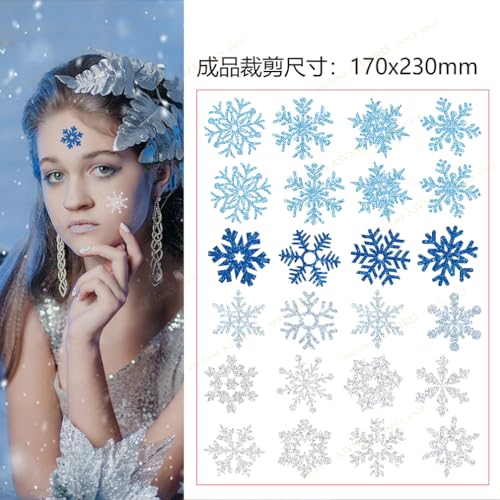 Glitter Snowflake Temporary Tattoos, 120PCS Winter Snowflake Sticker Tattoo Cute Apparel Accessories for Body Face Kids Women Party Favors (5 Large Sheets)