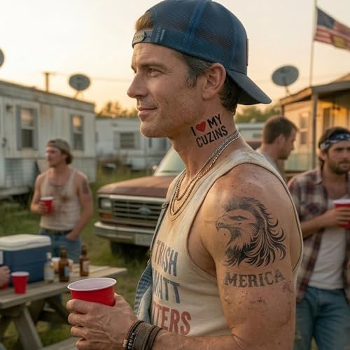 Mens White Trash Temporary Tattoos - 13 Pack Costume Kit