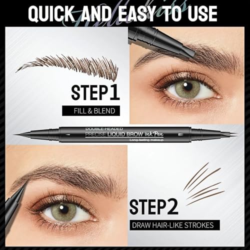 NinjaTiger 2-in-1 Eyebrow Pencil 2-Pack - Waterproof Microblading Brow Pen