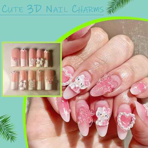 120pcs Kawaii Nail Art Charms Resin Kitty Nail Charms Cute 3D Cartoon Y2k Nail DIY Accessories for Girls and Women(Style 1)
