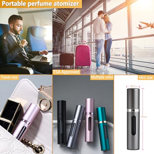 Perfume Travel Refillable Bottle - 2-Pack 5ML Pocket Perfume Atomizer, Travel Perfume Atomizer Refillable Perfume Spray Bottle, Portable Perfume Sprayer (Black & Gray)