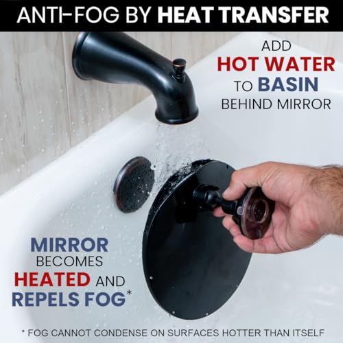 MIRRORVANA Dual Antifog Shower Mirror for Shaving - Shatterproof Mirror with Razor Holder, Upgraded Suction, 360¡Æ Swivel (8" Round, Black)