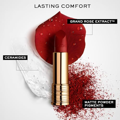 Lanc?me L¡¯Absolu Rouge Drama Matte Lipstick, Ultra Matte Finish, 8HR Full Coverage Color with Ceramides, Hyaluronic Acid, Rose Extracts for Moisture & Comfort, Smudge-Resistant