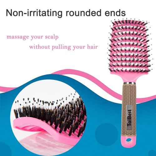 Boar Bristle Brush Set - Dry/Wet Detangler for Fine, Thick, Curly Hair - Curved and Vented Brush for Women, Men or Kids