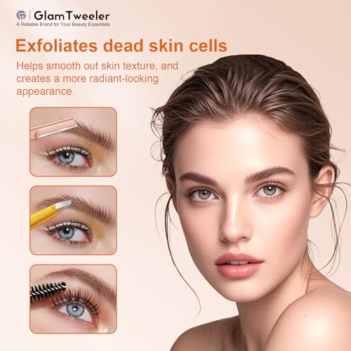 Women's Dermaplane Face & Eyebrow Razor Kit with GlamTweeler Slant Tweezers, Spoolie Brush, and Luxury Leather Storage & Travel Case + 10 Refill Blades (Rose Gold)
